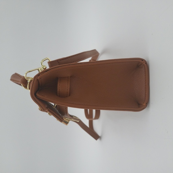 Brown PU Leather Tote Purse Satchel with Gold Hardware - Picture 4 of 9